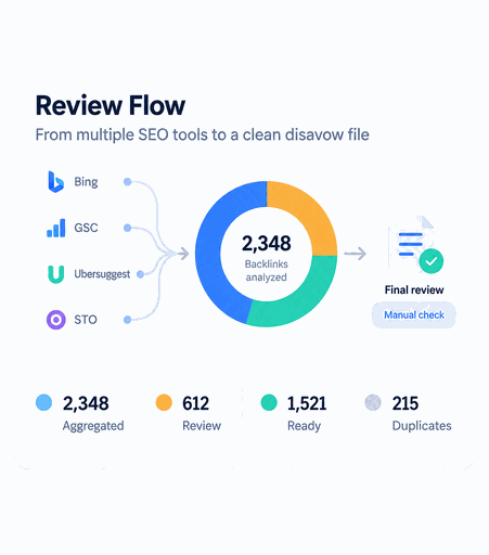 CleanBack Review Flow per analisi backlink e revisione manuale del file Disavow