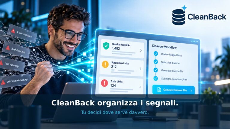 CleanBack in azione con gestione backlink, Review e Disavow